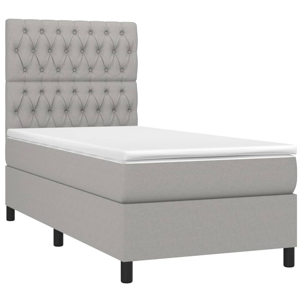 Κρεβάτι Boxspring με Στρώμα Ανοιχτό Γκρι 90x200 εκ. Υφασμάτινο - Pakobazaar