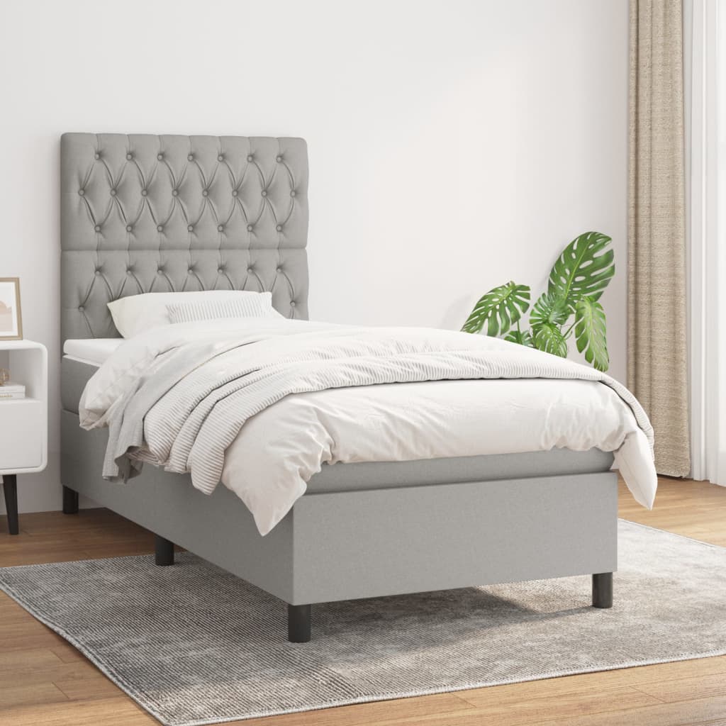 Κρεβάτι Boxspring με Στρώμα Ανοιχτό Γκρι 90x200 εκ. Υφασμάτινο - Pakobazaar