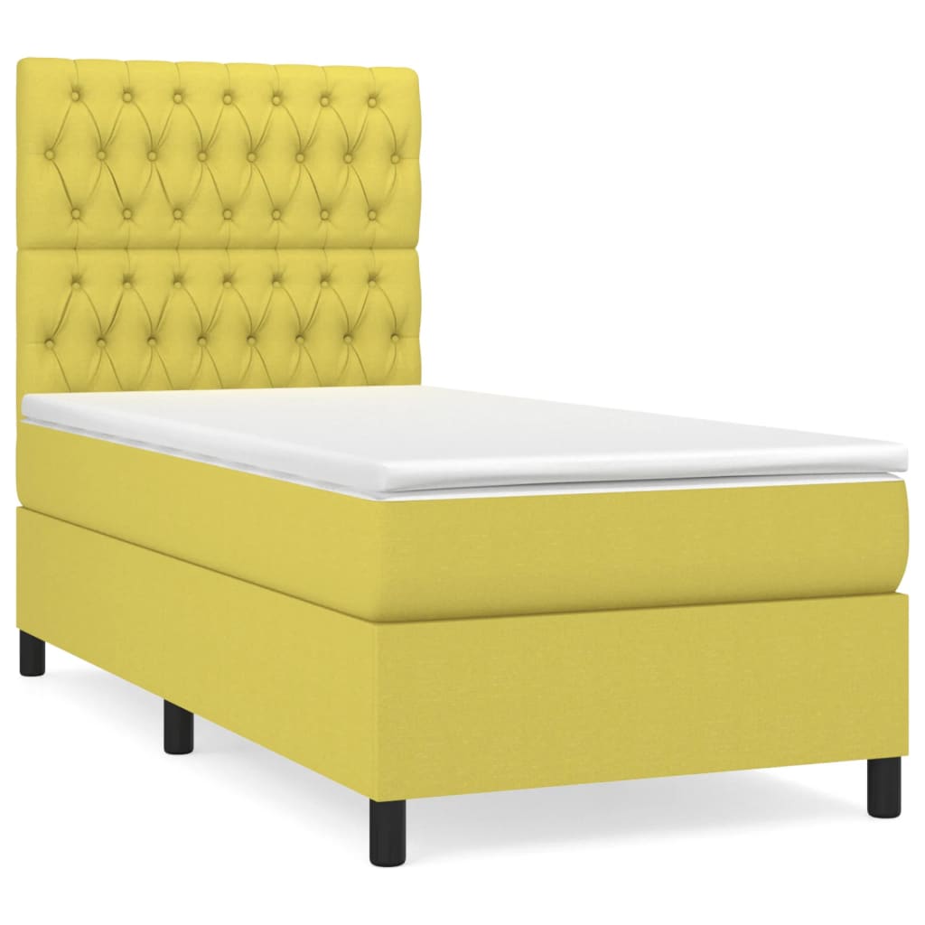 Κρεβάτι Boxspring με Στρώμα Πράσινο 90x200 εκ. Υφασμάτινο