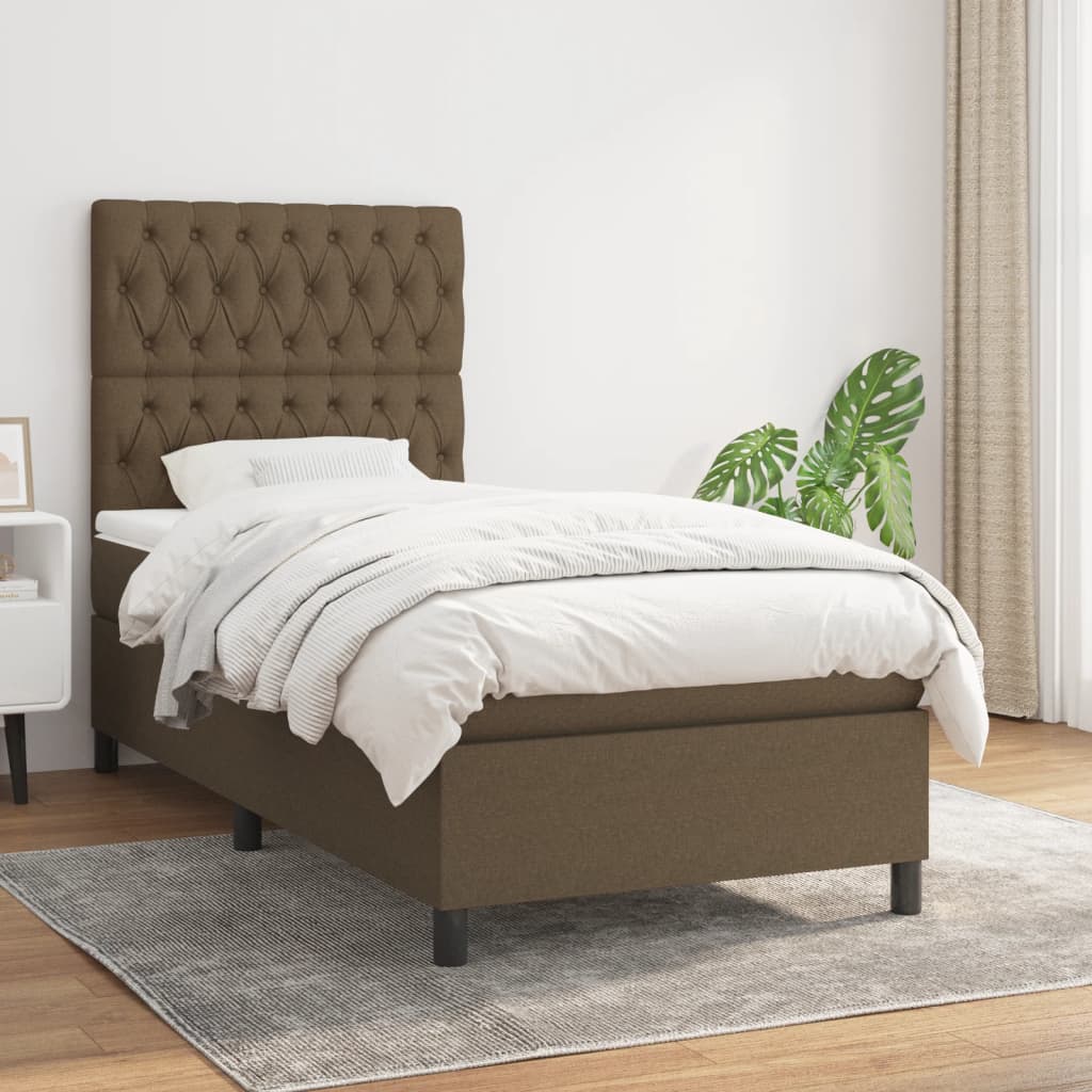 Κρεβάτι Boxspring με Στρώμα Σκούρο Καφέ 100x200 εκ. Υφασμάτινο - Pakobazaar