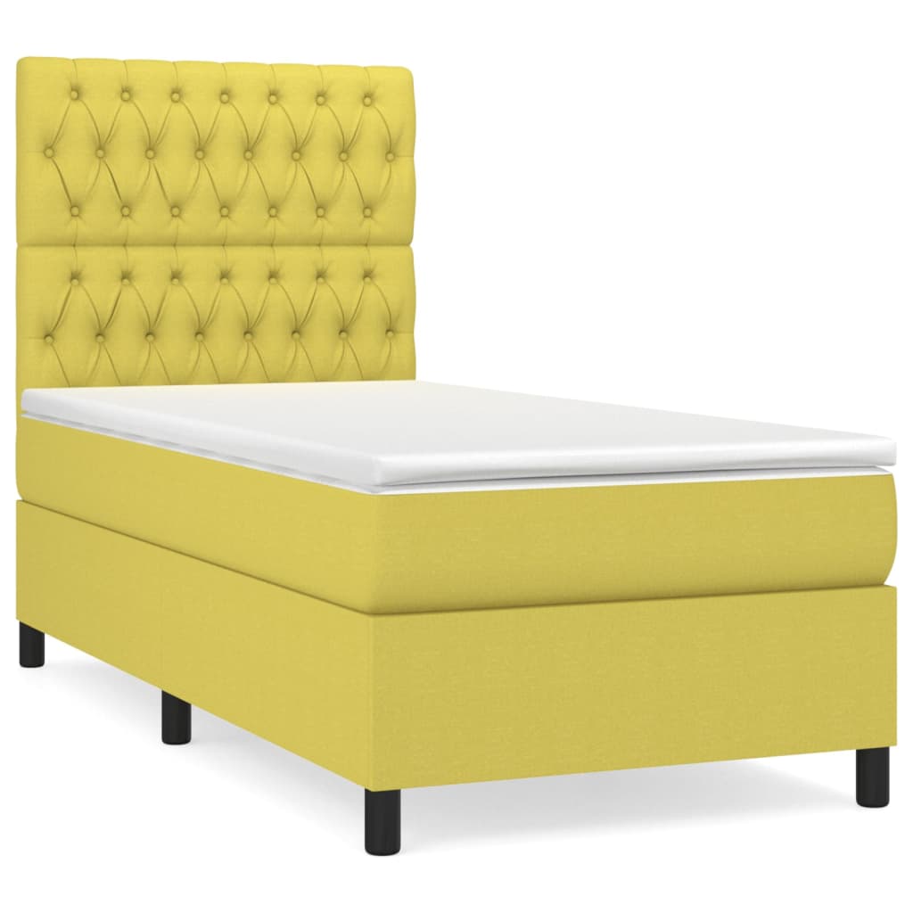 Κρεβάτι Boxspring με Στρώμα Πράσινο 100 x 200 εκ. Υφασμάτινο