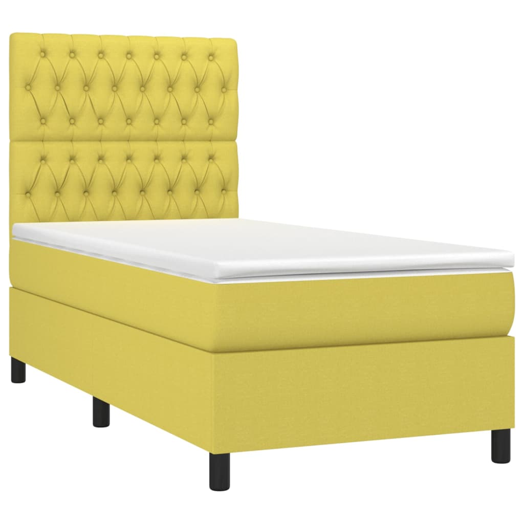 Κρεβάτι Boxspring με Στρώμα Πράσινο 100 x 200 εκ. Υφασμάτινο