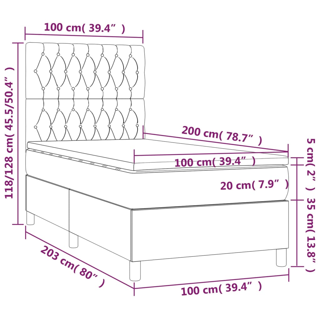 Κρεβάτι Boxspring με Στρώμα Πράσινο 100 x 200 εκ. Υφασμάτινο