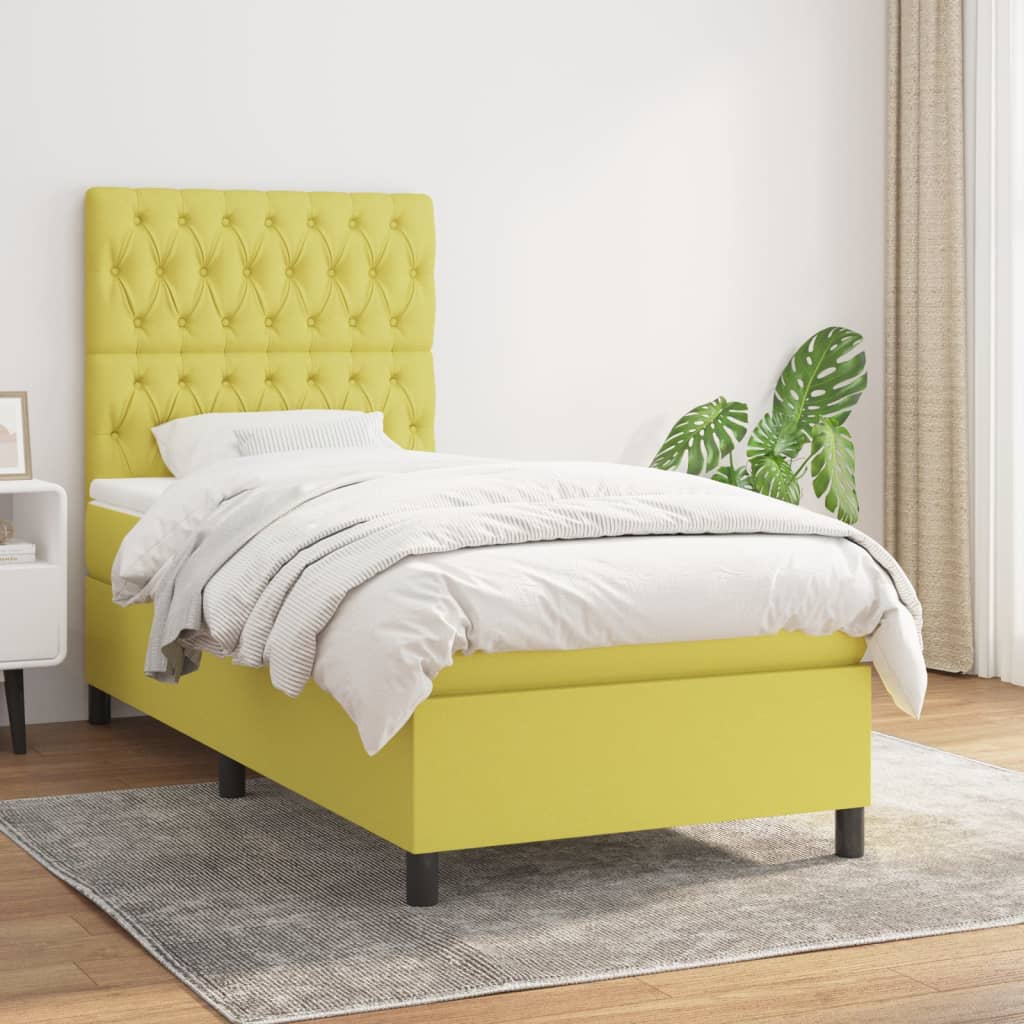Κρεβάτι Boxspring με Στρώμα Πράσινο 100 x 200 εκ. Υφασμάτινο