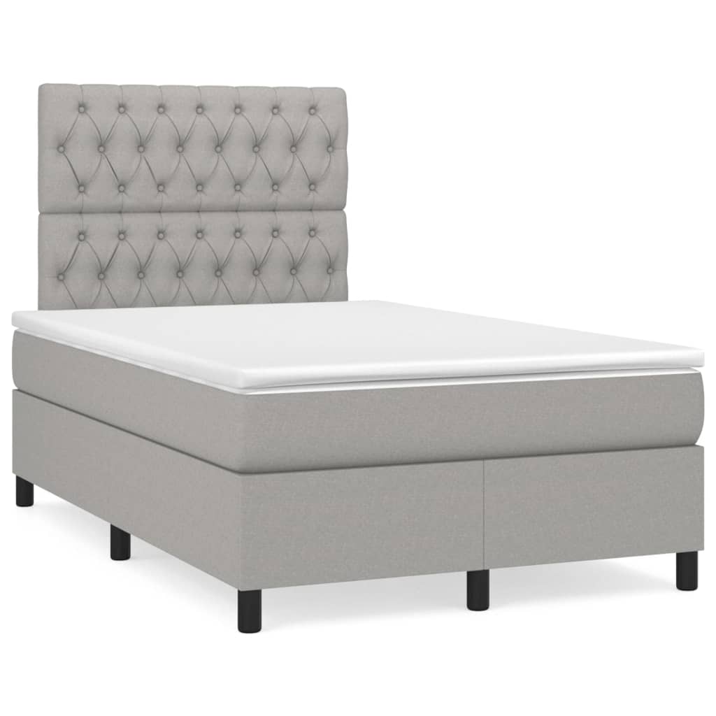 Κρεβάτι Boxspring με Στρώμα Ανοιχτό Γκρι 120x200 εκ. Υφασμάτινο