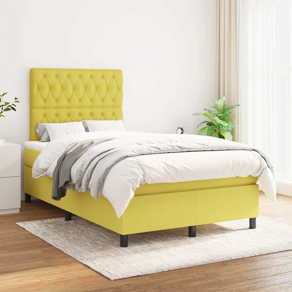 Κρεβάτι Boxspring με Στρώμα Πράσινο 120x200 εκ. Υφασμάτινο - Pakobazaar