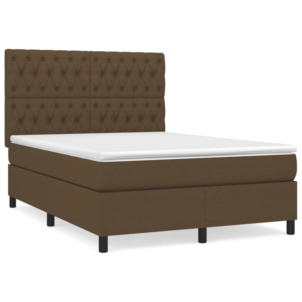 Κρεβάτι Boxspring με Στρώμα Σκούρο Καφέ 140x190 εκ. Υφασμάτινο - Pakobazaar