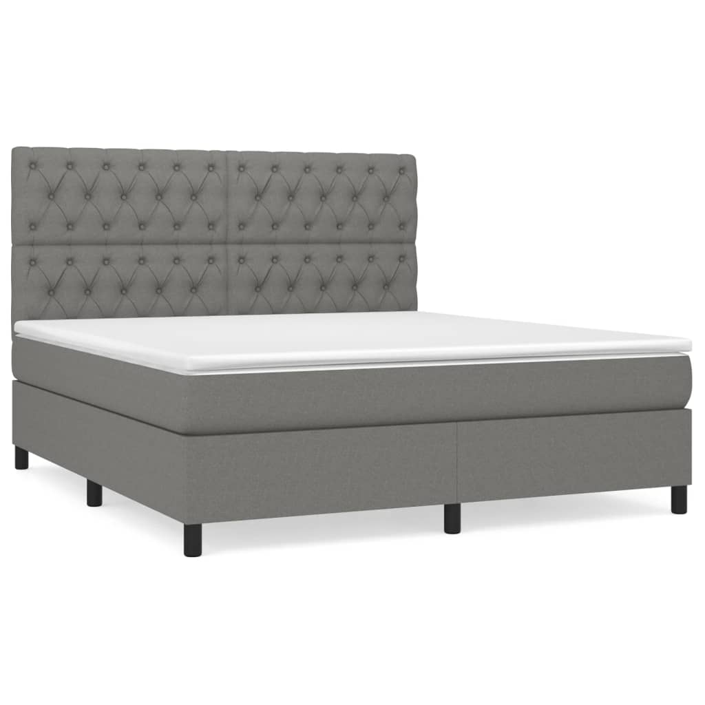 Κρεβάτι Boxspring με Στρώμα Σκούρο Γκρι 160x200 εκ Υφασμάτινο - Pakobazaar
