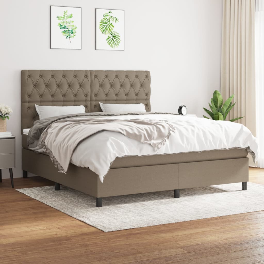 Κρεβάτι Boxspring με Στρώμα Taupe 160x200 εκ. Υφασμάτινο - Pakobazaar