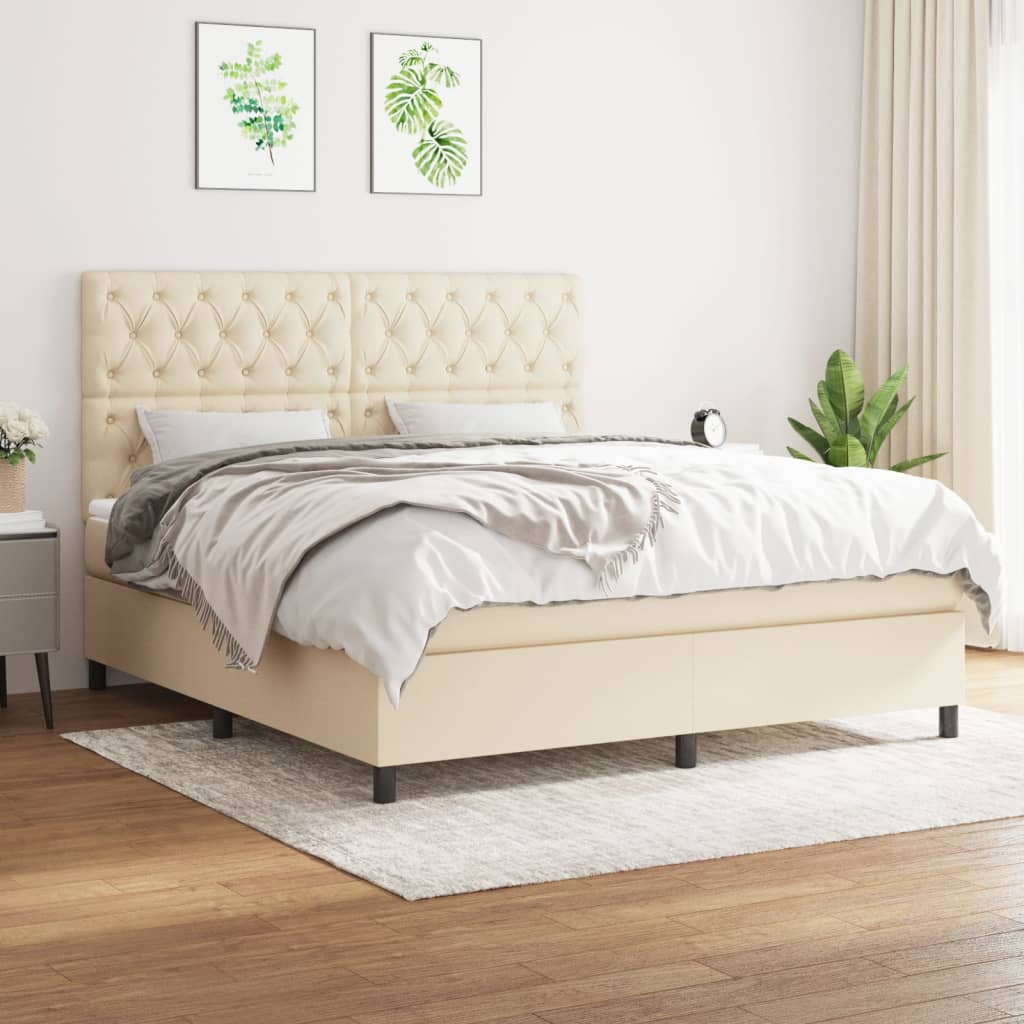 Κρεβάτι Boxspring με Στρώμα Κρεμ 160x200 εκ. Υφασμάτινο