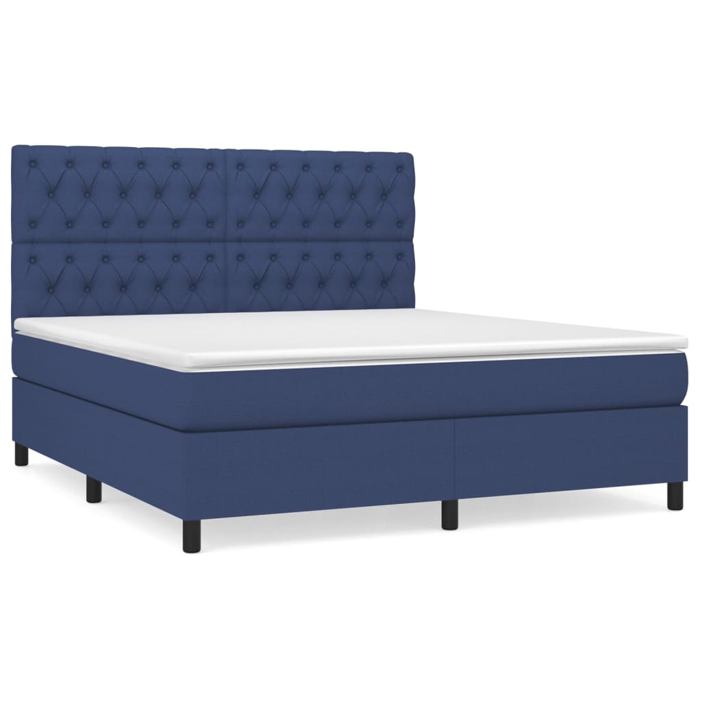 Κρεβάτι Boxspring με Στρώμα Μπλε 160x200 εκ. Υφασμάτινο