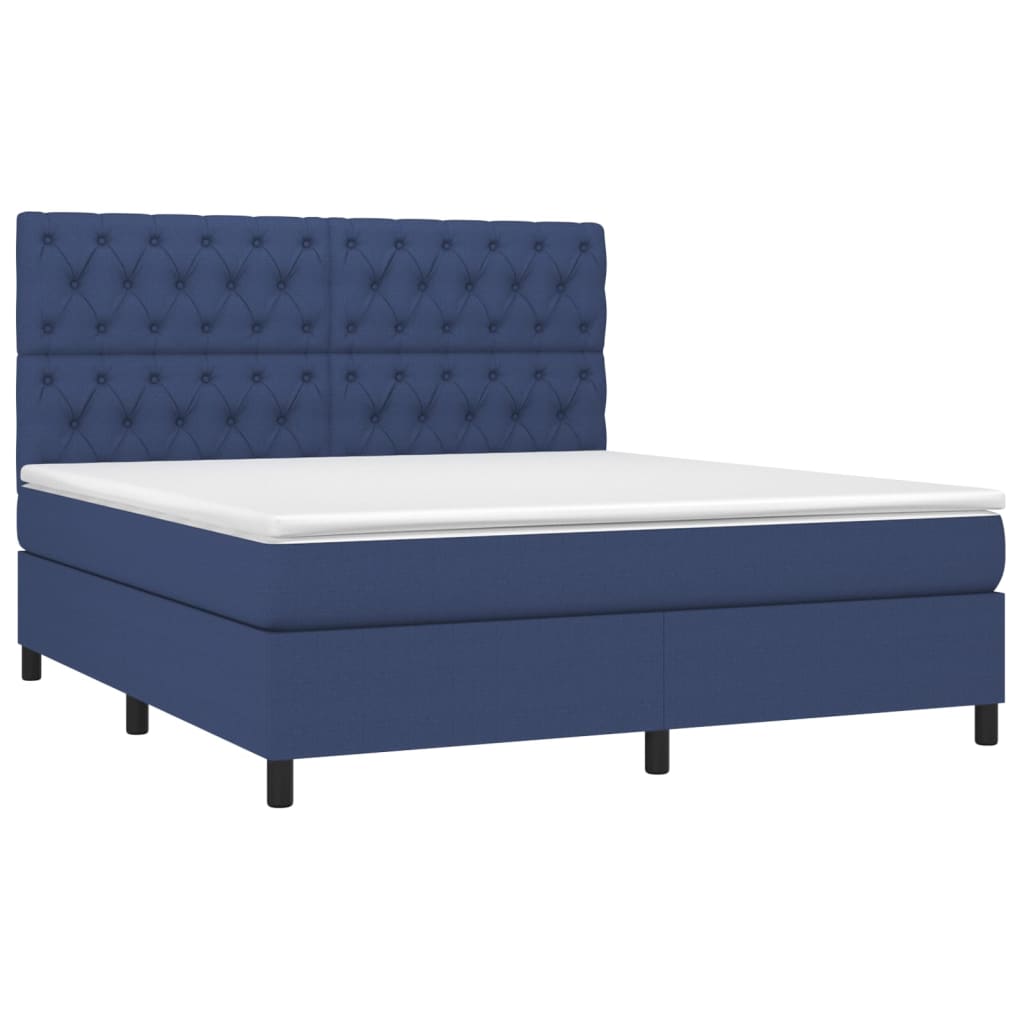 Κρεβάτι Boxspring με Στρώμα Μπλε 160x200 εκ. Υφασμάτινο