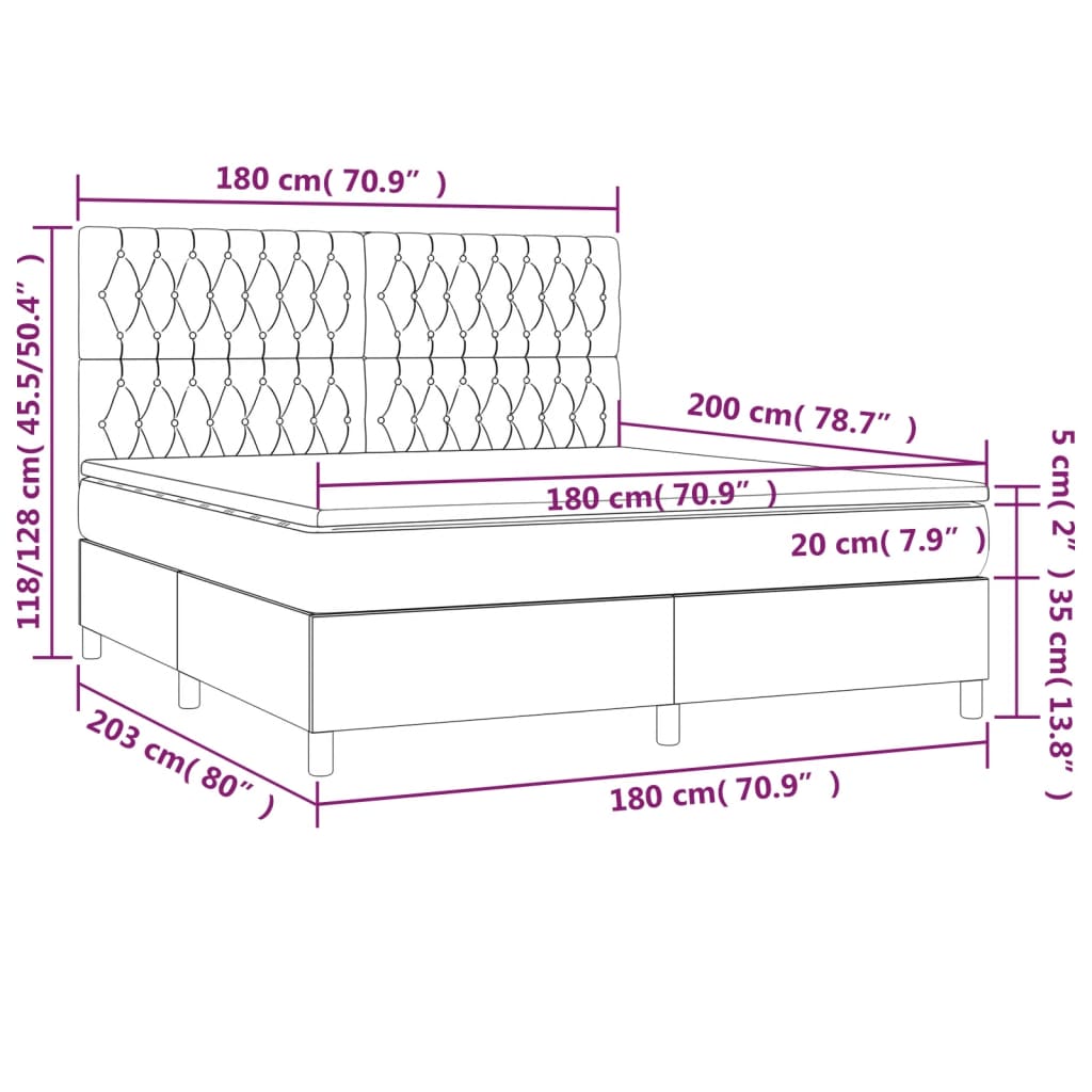 Κρεβάτι Boxspring με Στρώμα Taupe 180x200 εκ. Υφασμάτινο
