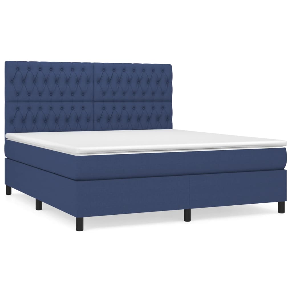 Κρεβάτι Boxspring με Στρώμα Μπλε 180x200 εκ. Υφασμάτινο