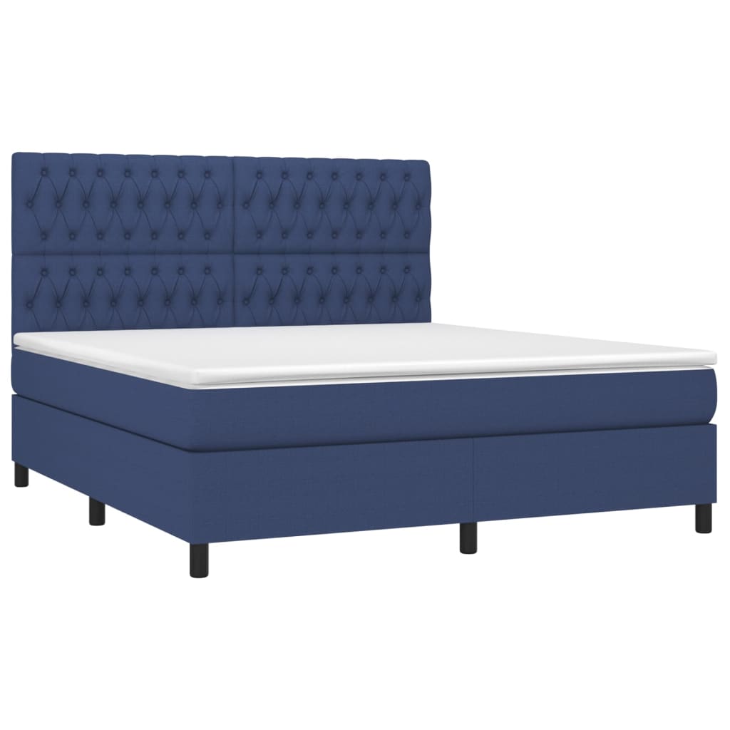 Κρεβάτι Boxspring με Στρώμα Μπλε 180x200 εκ. Υφασμάτινο