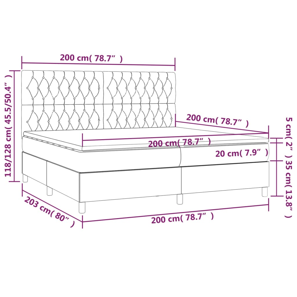 Κρεβάτι Boxspring με Στρώμα Ανοιχτό Γκρι 200x200 εκ. Υφασμάτινο