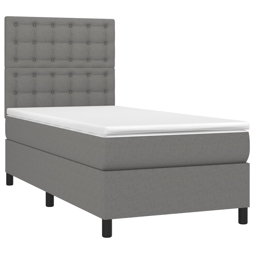 Κρεβάτι Boxspring με Στρώμα Σκούρο Γκρι 80x200 εκ. Υφασμάτινο - Pakobazaar
