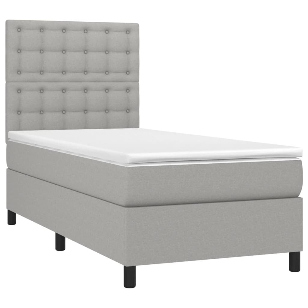 Κρεβάτι Boxspring με Στρώμα Ανοιχτό Γκρι 90x190 εκ. Υφασμάτινο