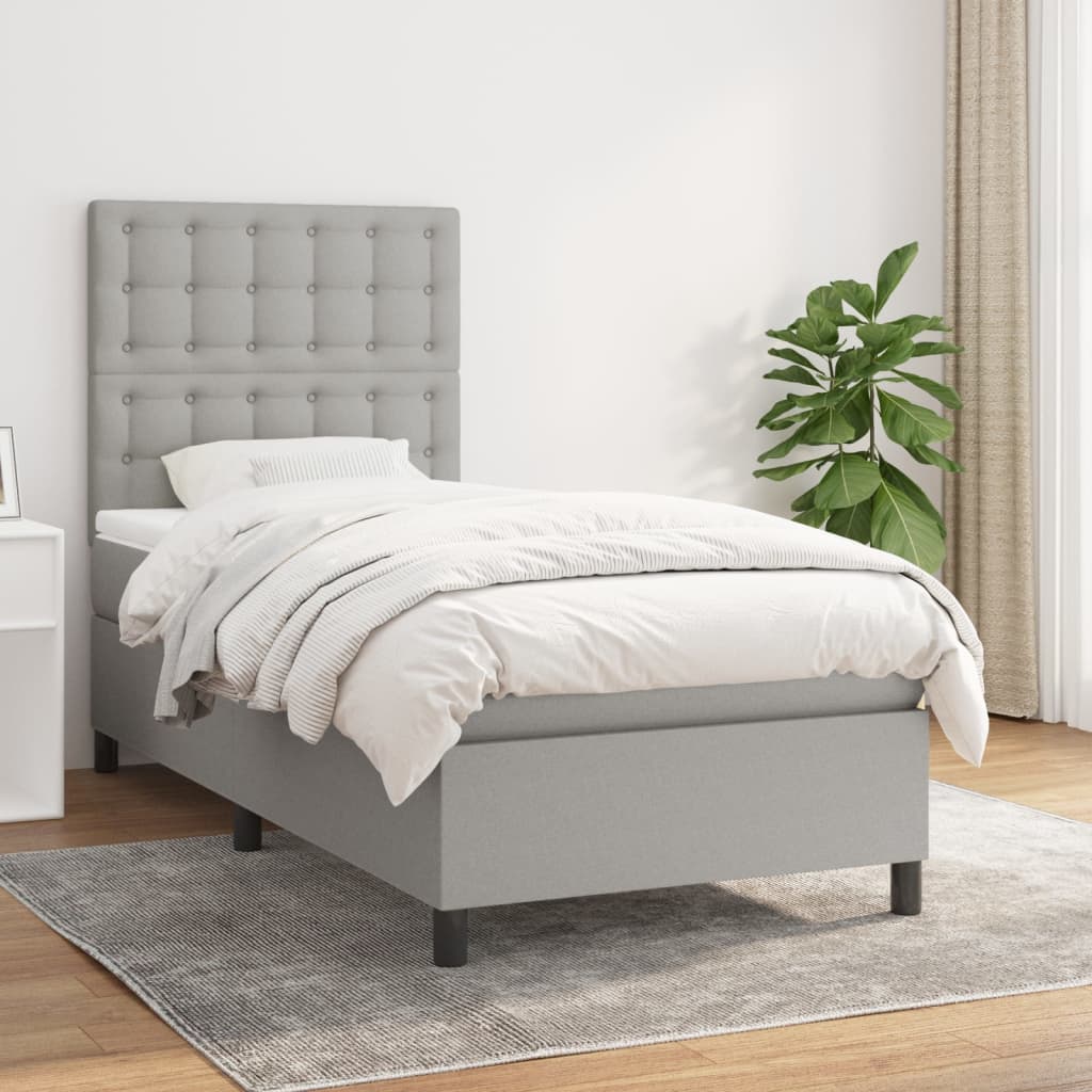 Κρεβάτι Boxspring με Στρώμα Ανοιχτό Γκρι 90x190 εκ. Υφασμάτινο
