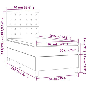 Κρεβάτι Boxspring με Στρώμα Μαύρο 90x190 εκ.Υφασμάτινο - Pakobazaar
