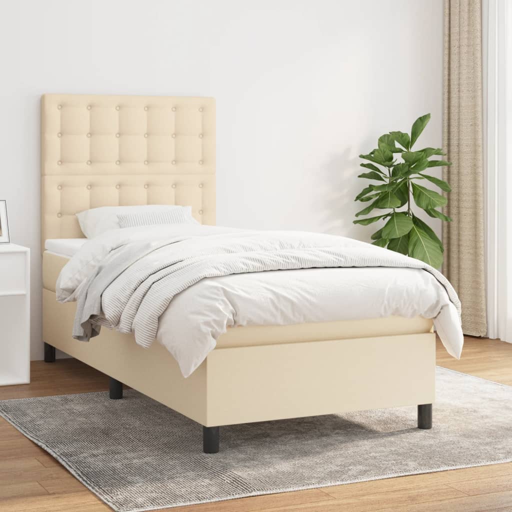 Κρεβάτι Boxspring με Στρώμα Κρεμ 90x190 εκ.Υφασμάτινο