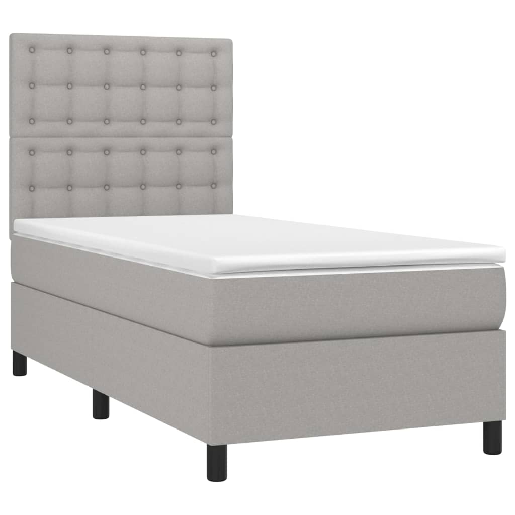 Κρεβάτι Boxspring με Στρώμα Ανοιχτό Γκρι 90x200 εκ. Υφασμάτινο