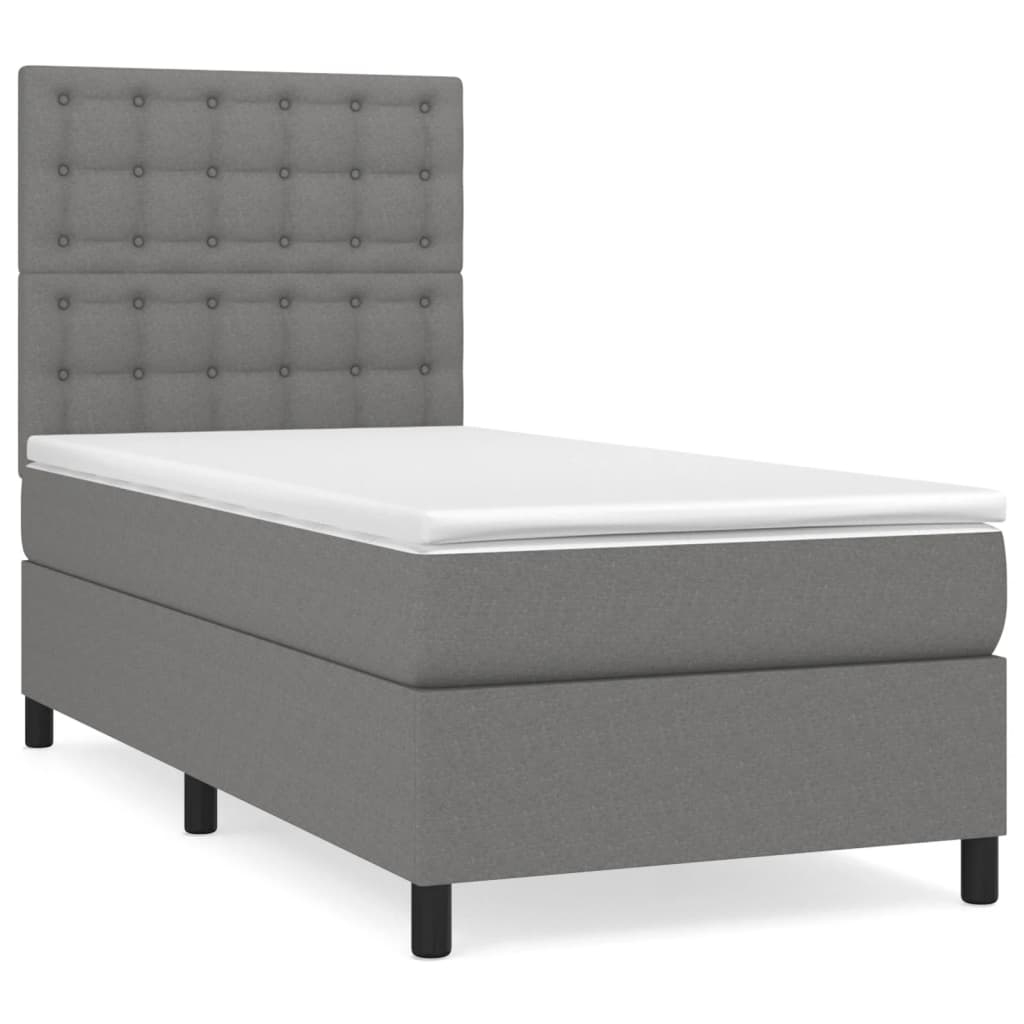 Κρεβάτι Boxspring με Στρώμα Σκούρο Γκρι 90x200 εκ. Υφασμάτινο - Pakobazaar