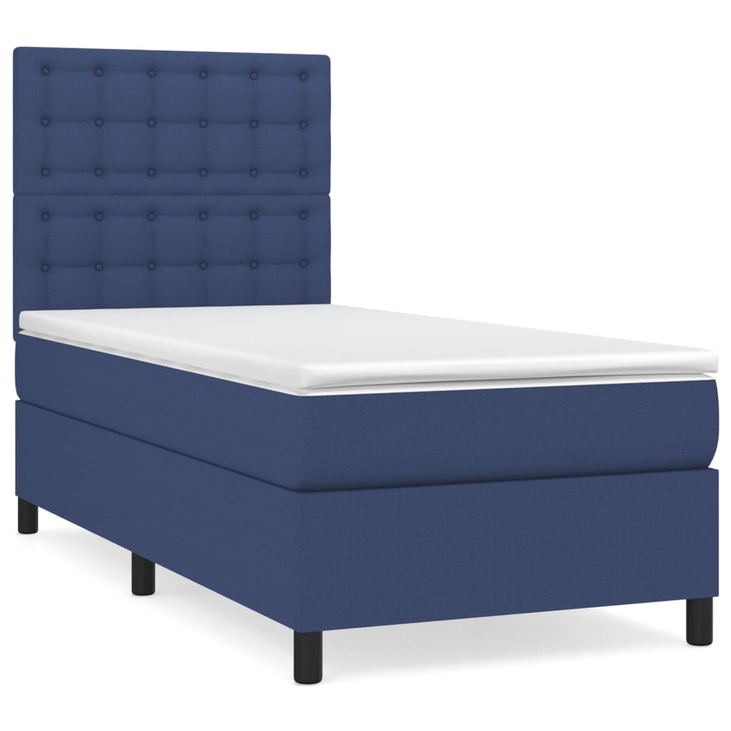 Κρεβάτι Boxspring με Στρώμα Μπλε 90x200 εκ.Υφασμάτινο