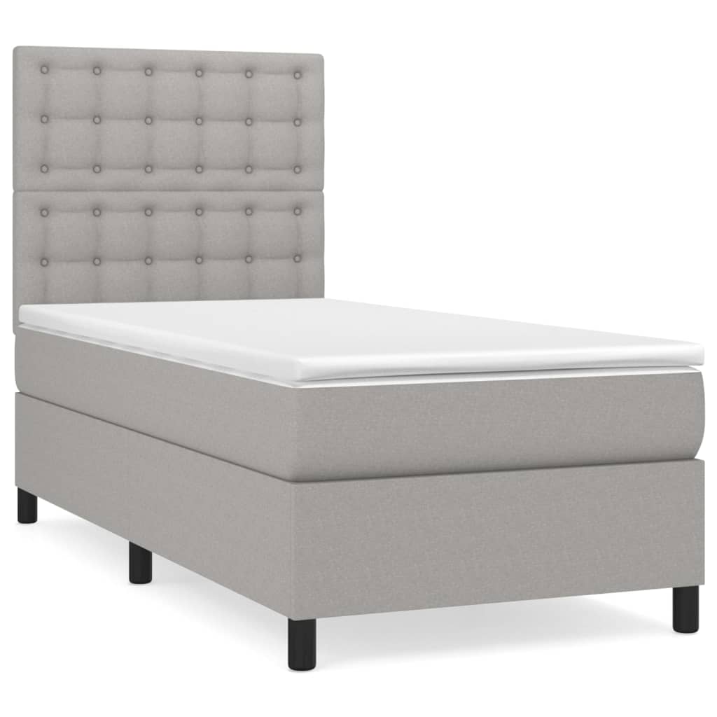 Κρεβάτι Boxspring με Στρώμα Ανοιχτό Γκρι 100x200 εκ. Υφασμάτινο