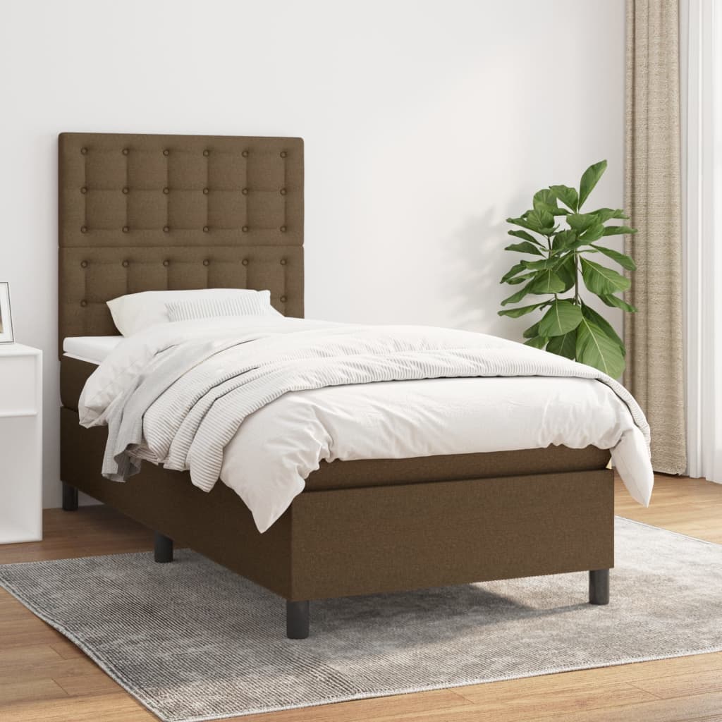 Κρεβάτι Boxspring με Στρώμα Σκούρο Καφέ 100x200 εκ. Υφασμάτινο - Pakobazaar