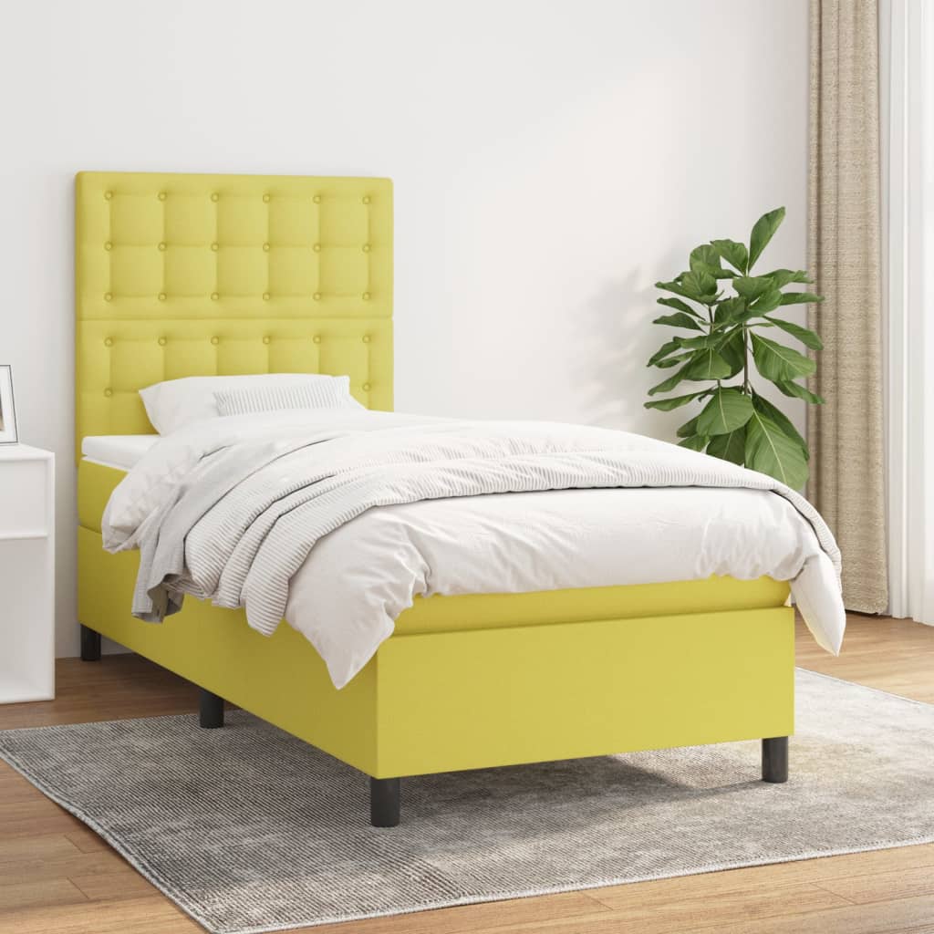 Κρεβάτι Boxspring με Στρώμα Πράσινο 100 x 200 εκ. Υφασμάτινο