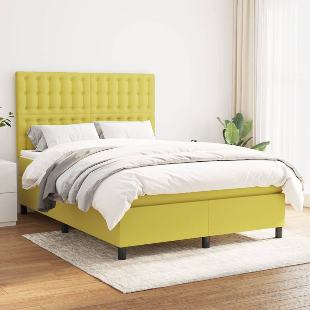 Κρεβάτι Boxspring με Στρώμα Πράσινο 140x190 εκ. Υφασμάτινο