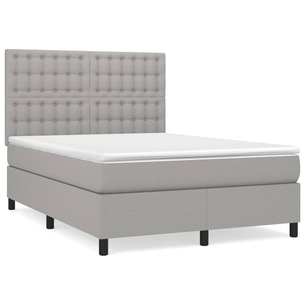 Κρεβάτι Boxspring με Στρώμα Ανοιχτό Γκρι 140x200 εκ. Υφασμάτινο