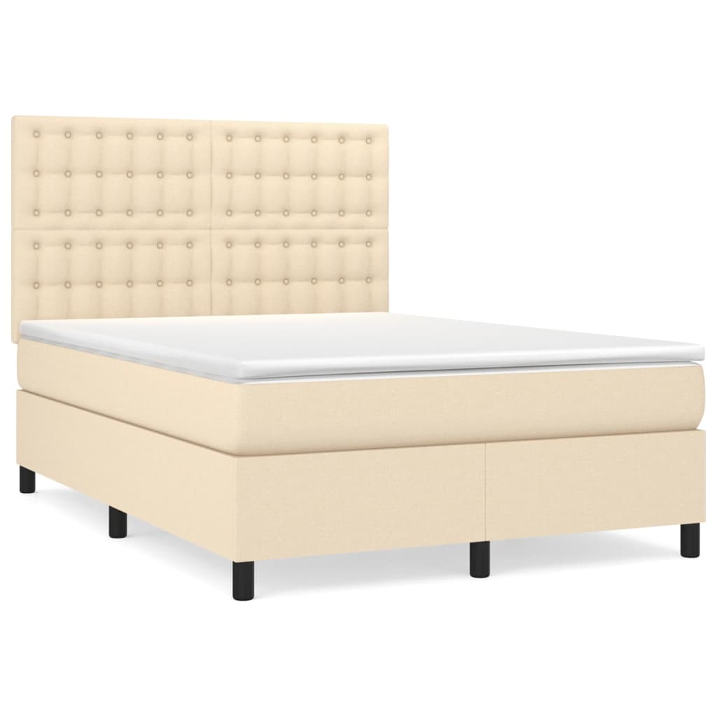 Κρεβάτι Boxspring με Στρώμα Κρεμ 140x200 εκ. Υφασμάτινο - Pakobazaar