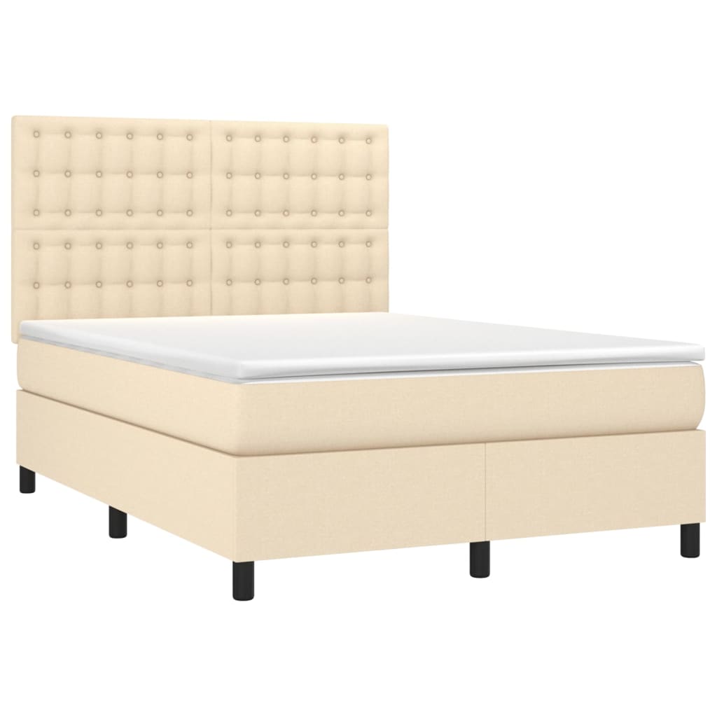 Κρεβάτι Boxspring με Στρώμα Κρεμ 140x200 εκ. Υφασμάτινο - Pakobazaar
