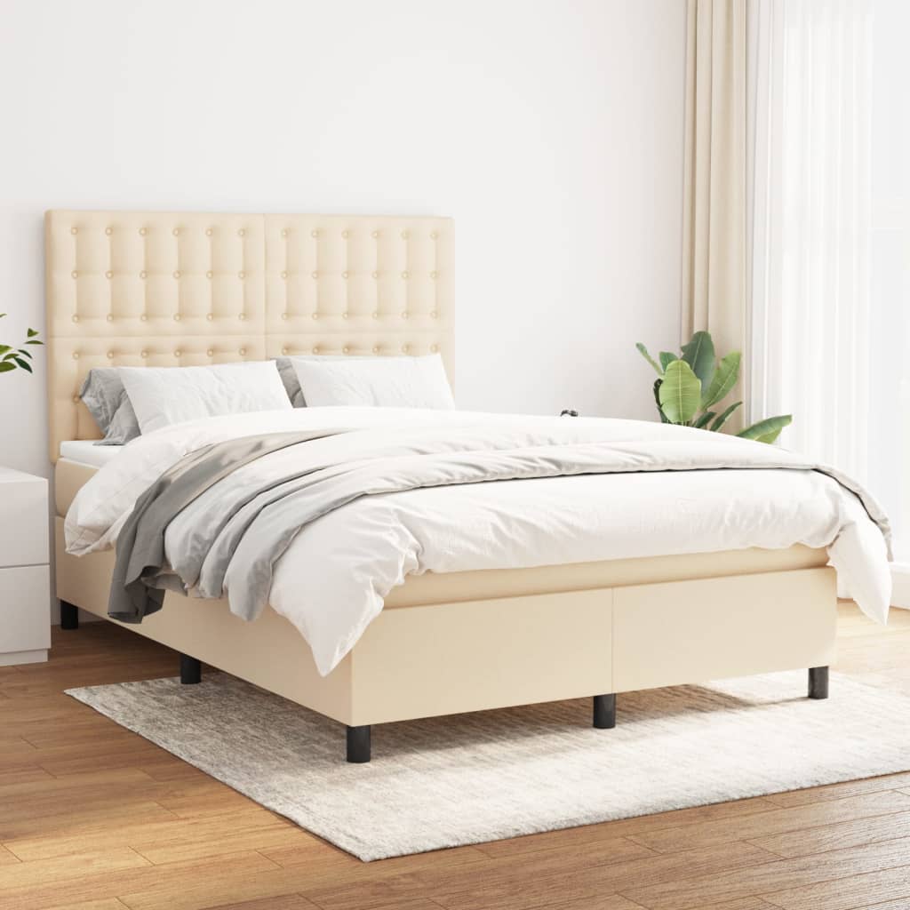 Κρεβάτι Boxspring με Στρώμα Κρεμ 140x200 εκ. Υφασμάτινο - Pakobazaar