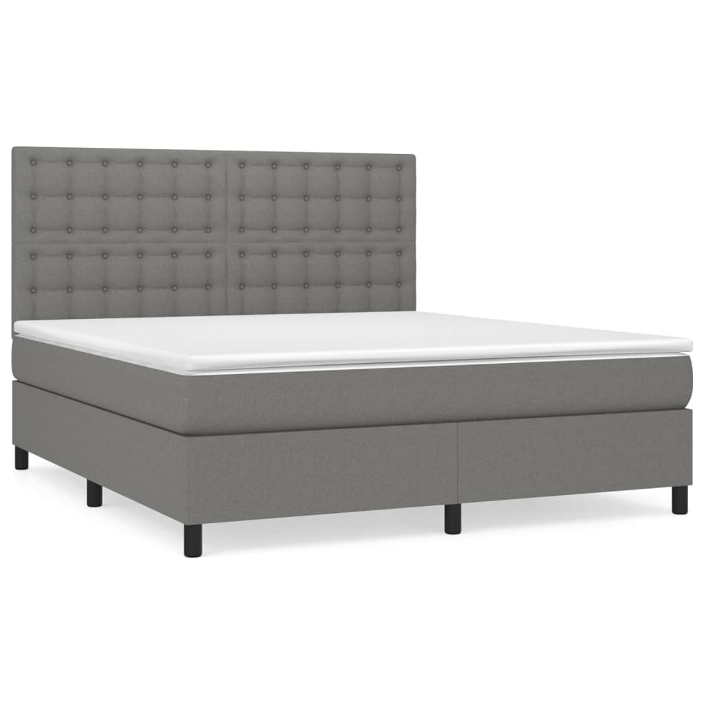 Κρεβάτι Boxspring με Στρώμα Σκούρο Γκρι 160x200 εκ Υφασμάτινο - Pakobazaar