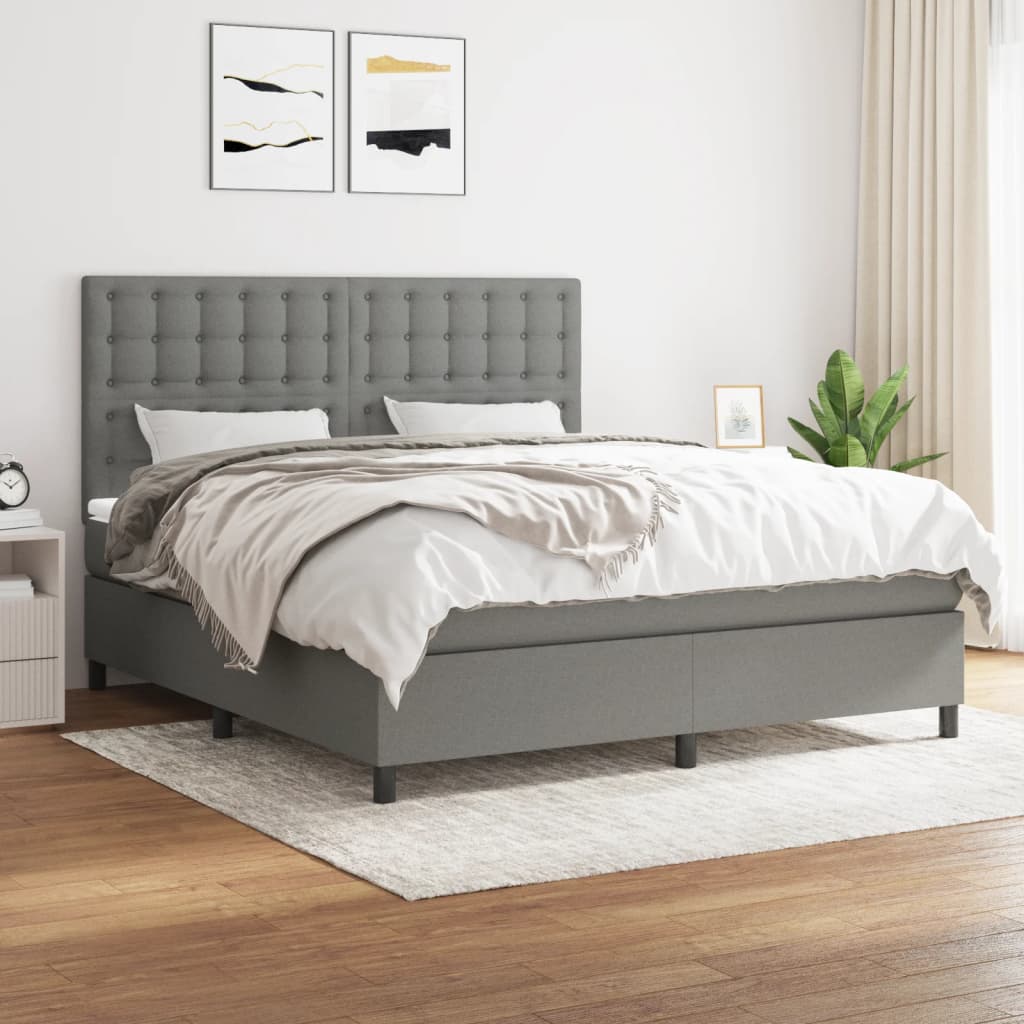 Κρεβάτι Boxspring με Στρώμα Σκούρο Γκρι 160x200 εκ Υφασμάτινο - Pakobazaar