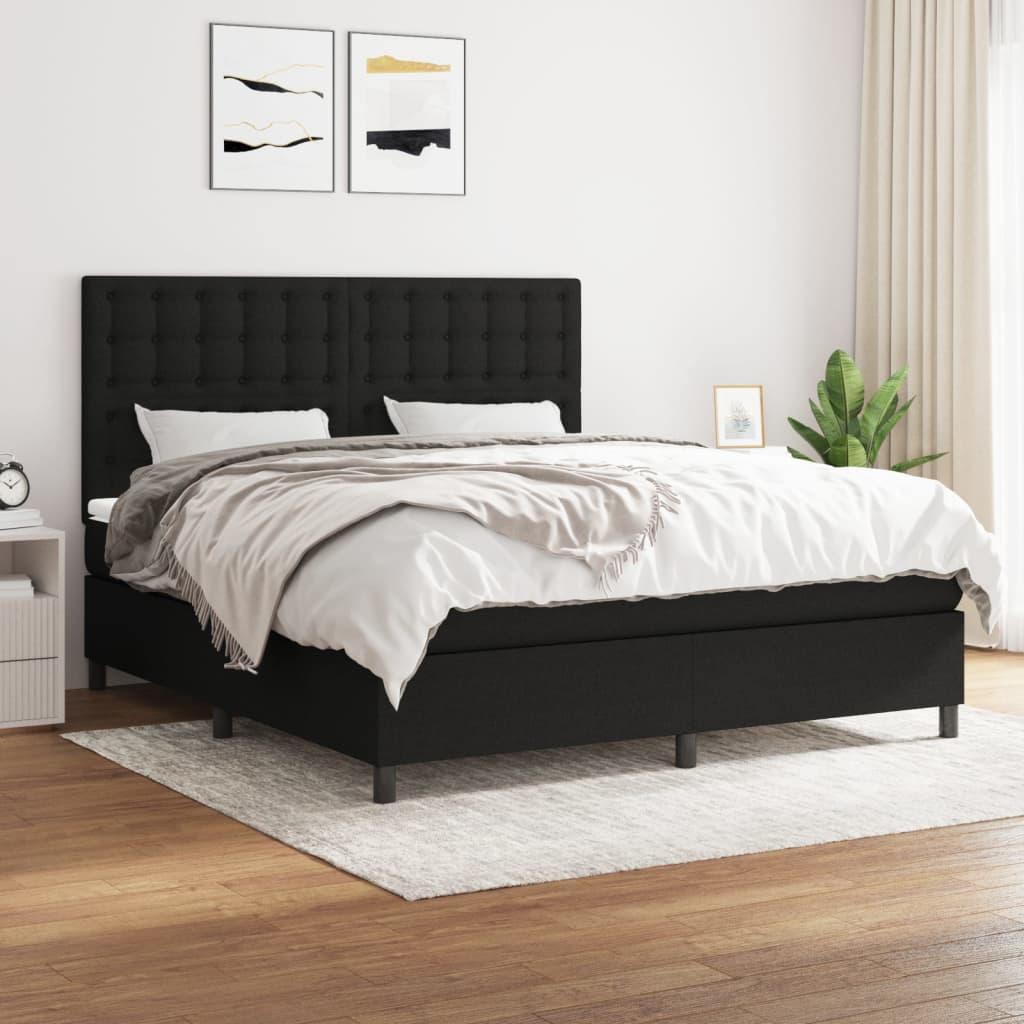 Κρεβάτι Boxspring με Στρώμα Μαύρο 160x200 εκ. Υφασμάτινο - Pakobazaar