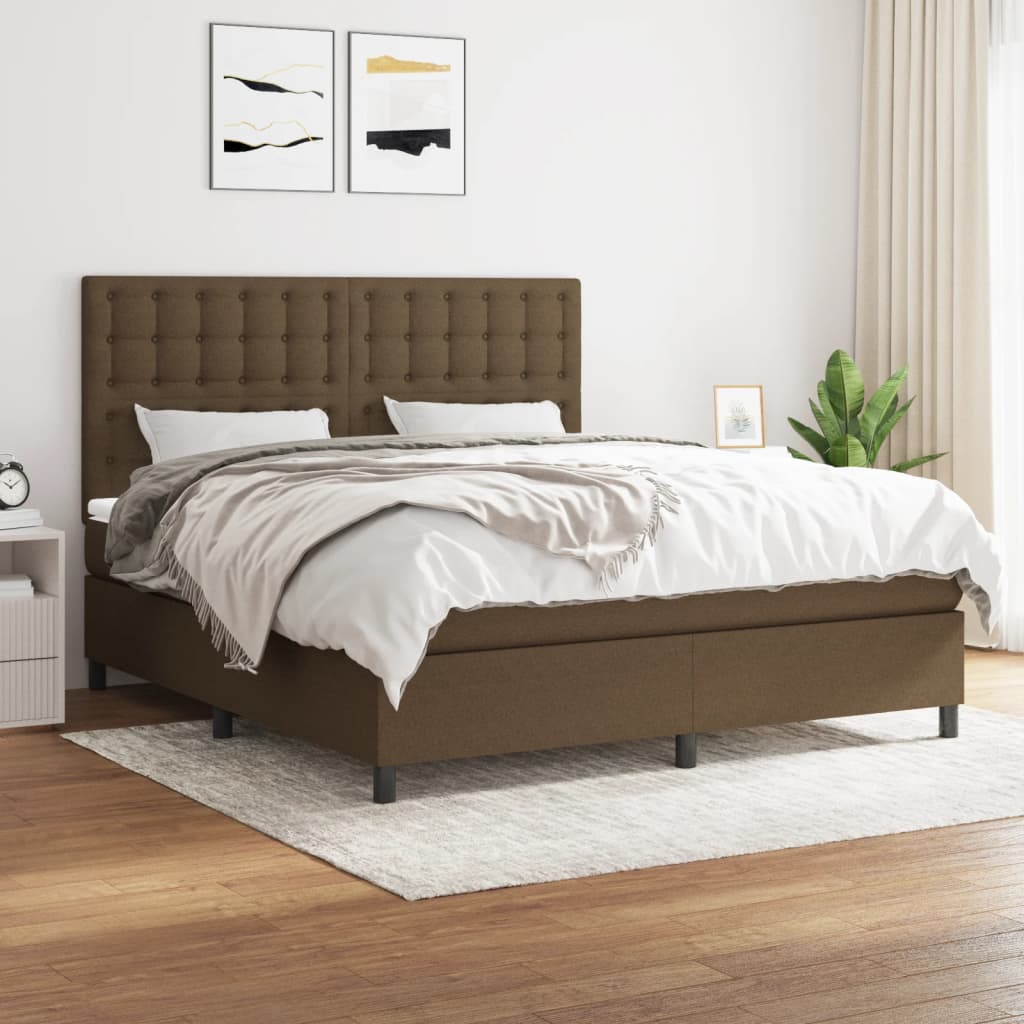 Κρεβάτι Boxspring με Στρώμα Σκούρο Καφέ 160x200 εκ Υφασμάτινο - Pakobazaar
