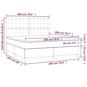 Κρεβάτι Boxspring με Στρώμα Σκούρο Γκρι 180x200 εκ Υφασμάτιν
