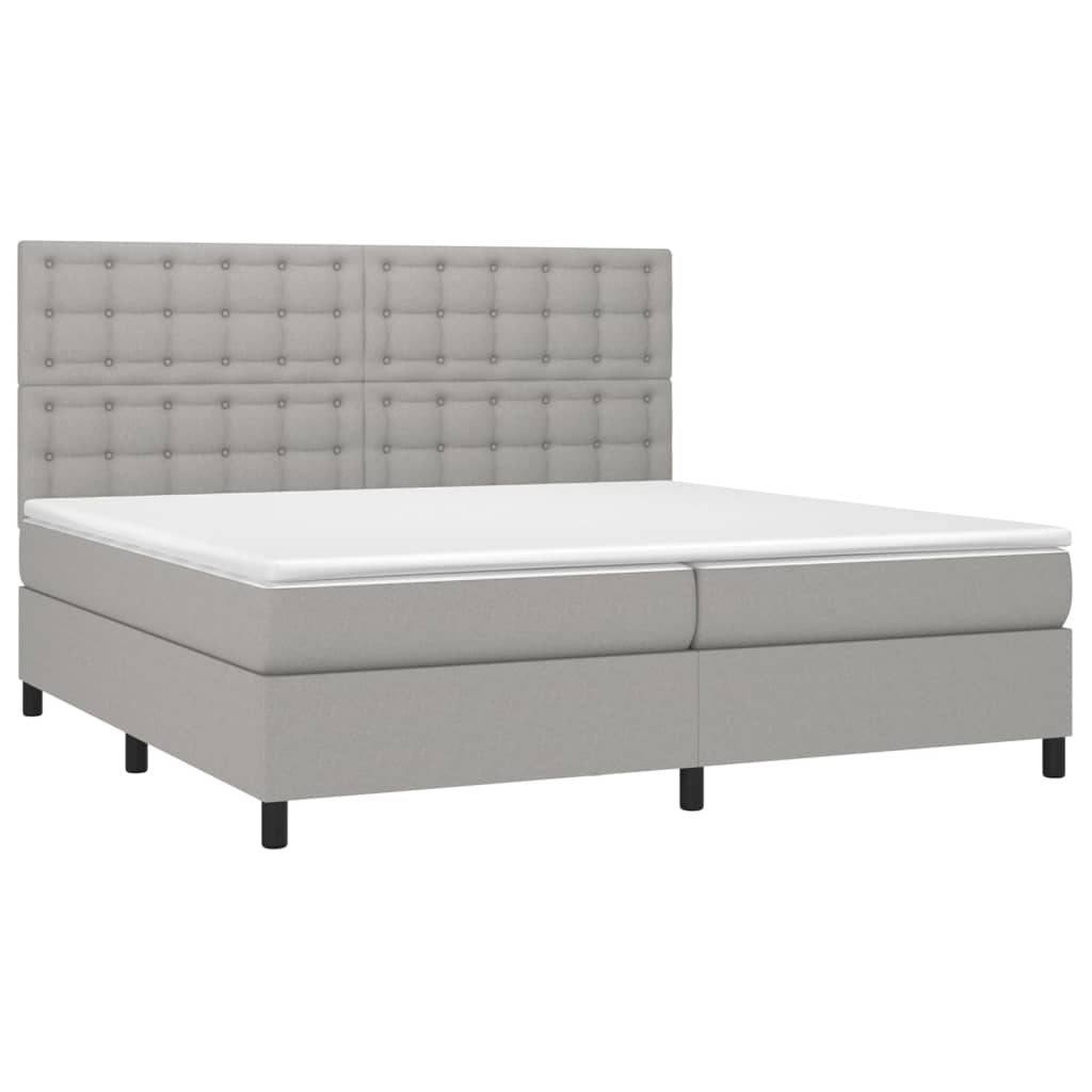 Κρεβάτι Boxspring με Στρώμα Ανοιχτό Γκρι 200x200 εκ. Υφασμάτινο