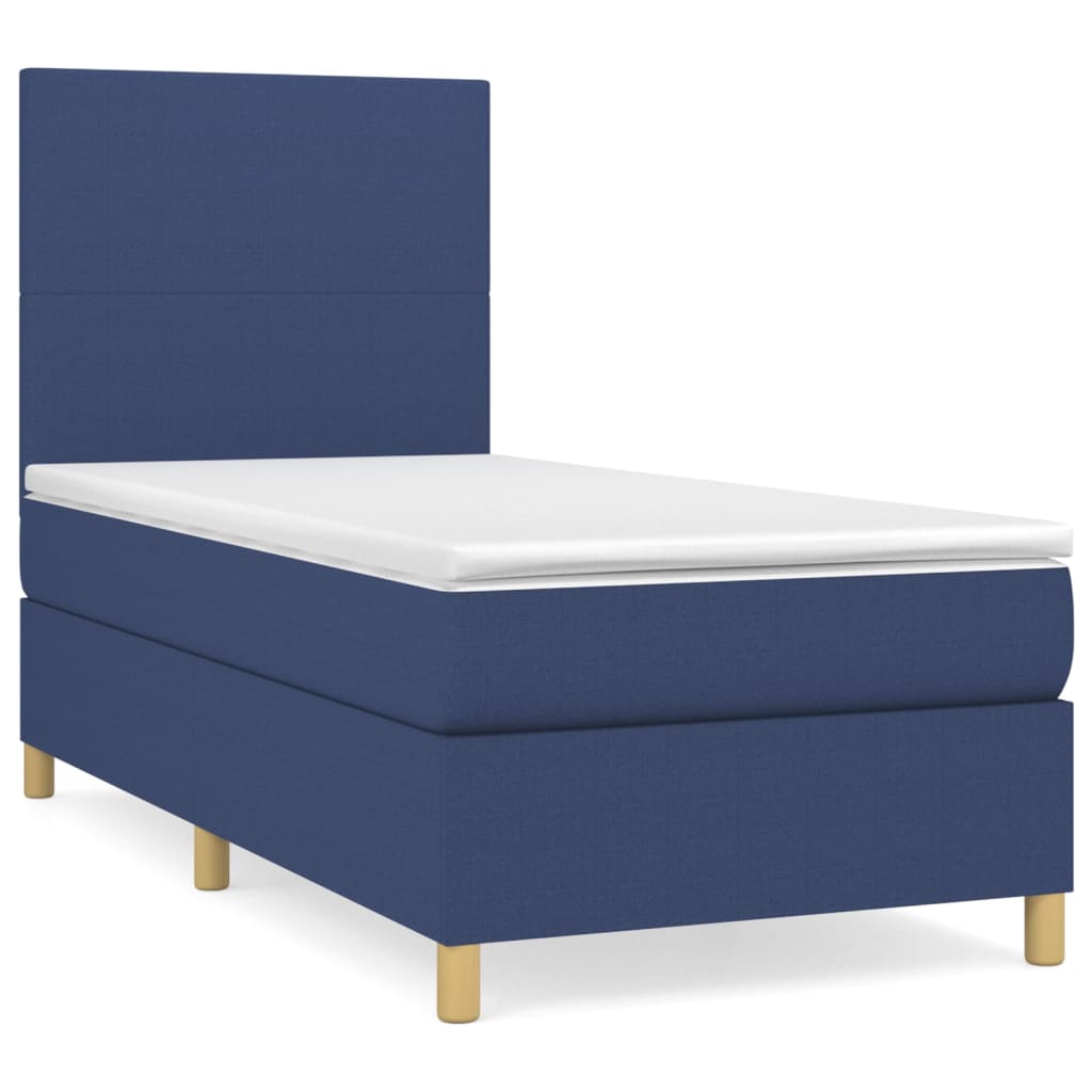 Κρεβάτι Boxspring με Στρώμα Μπλε 80x200 εκ. Υφασμάτινο