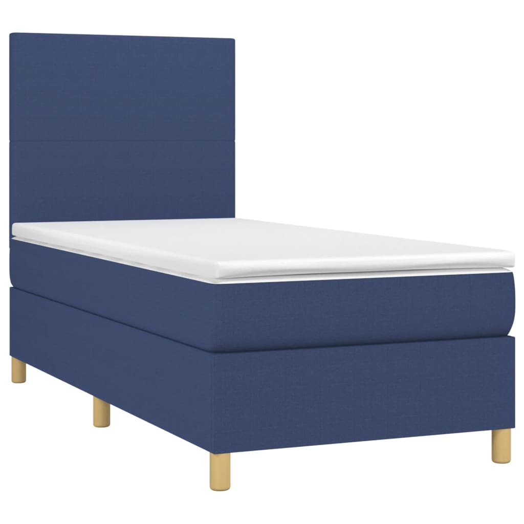 Κρεβάτι Boxspring με Στρώμα Μπλε 80x200 εκ. Υφασμάτινο