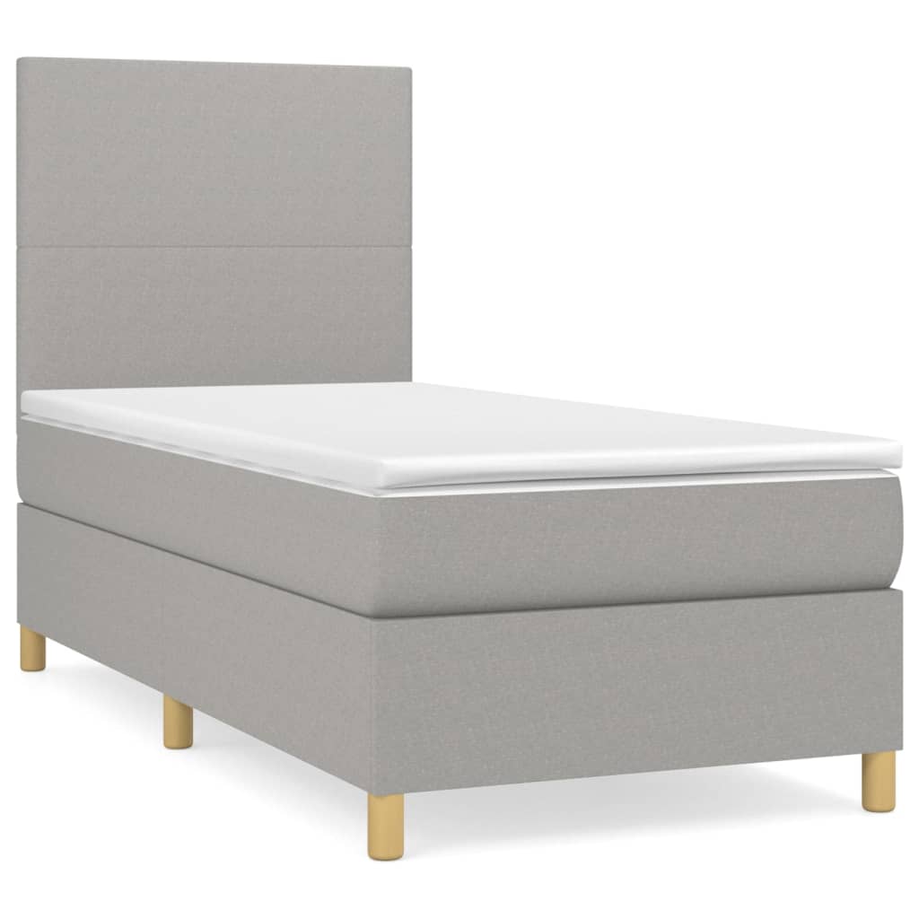 Κρεβάτι Boxspring με Στρώμα Ανοιχτό Γκρι 90x190 εκ. Υφασμάτινο