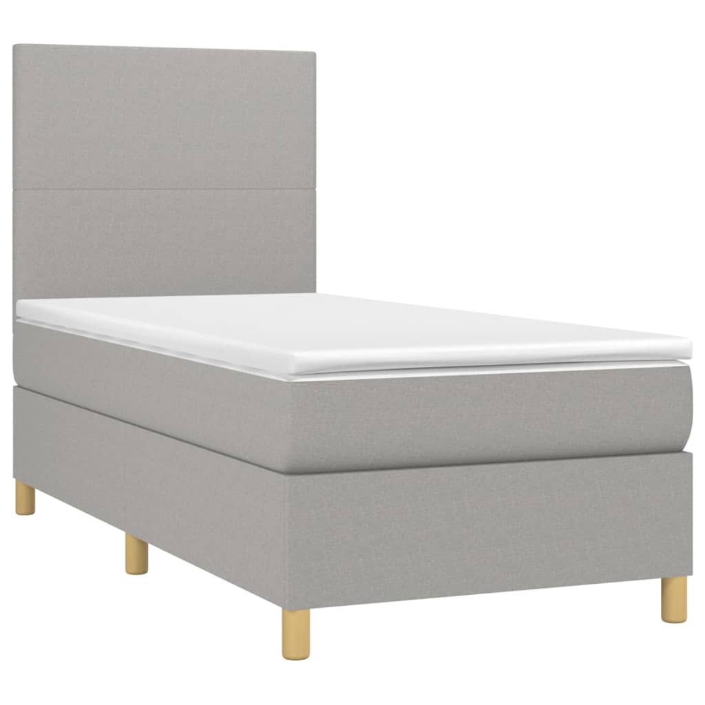 Κρεβάτι Boxspring με Στρώμα Ανοιχτό Γκρι 90x190 εκ. Υφασμάτινο