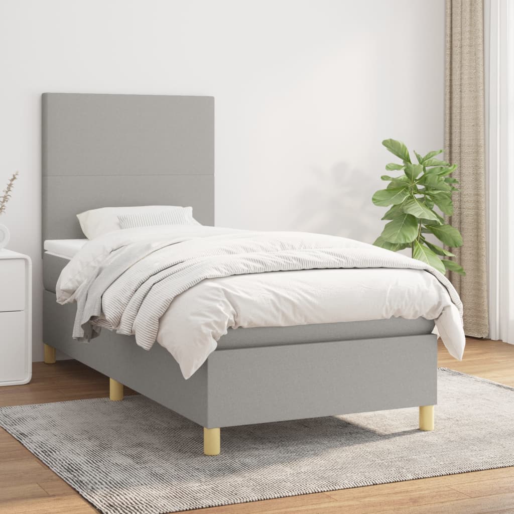 Κρεβάτι Boxspring με Στρώμα Ανοιχτό Γκρι 90x200 εκ. Υφασμάτινο - Pakobazaar