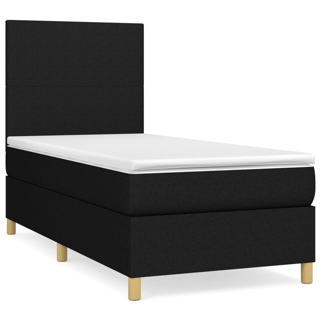 Κρεβάτι Boxspring με Στρώμα Μαύρο 90x200 εκ. Υφασμάτινο