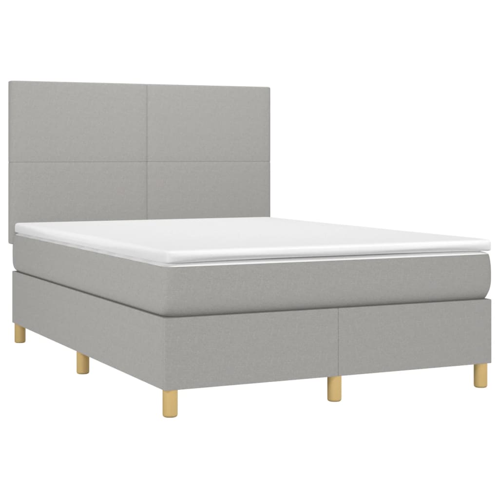 Κρεβάτι Boxspring με Στρώμα Ανοιχτό Γκρι 140x190 εκ. Υφασμάτινο