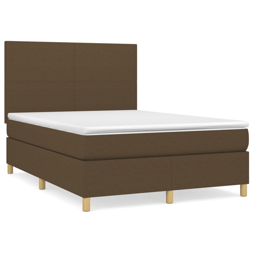 Κρεβάτι Boxspring με Στρώμα Σκούρο Καφέ 140x190 εκ. Υφασμάτινο